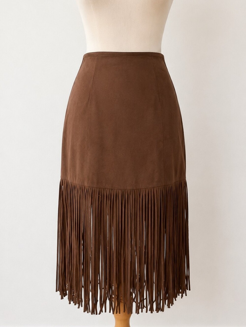 Brown Fringe Suede Midi Skirt | Boho Western Festival Cowgirl Style